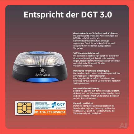 LED Warnleuchte V16 DGT 3.0 mit SIM – Notfallleuchte Auto & Motorrad – IDIADA PC21020060 – Detailansicht 3