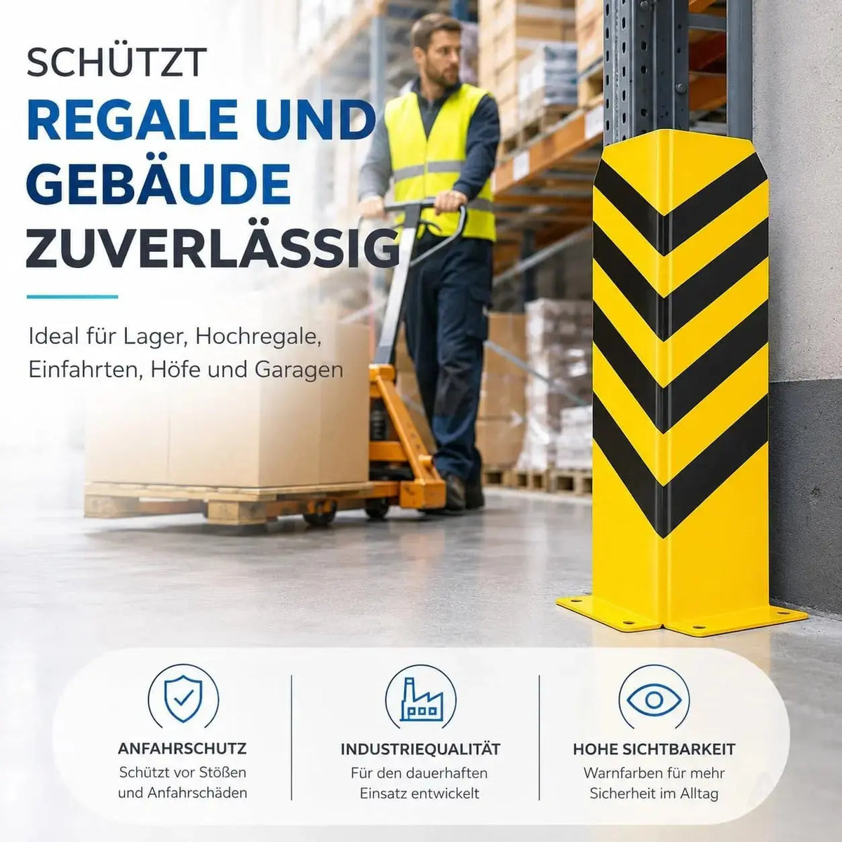 Lagerschutz Eckschutz 60 cm Stahl – Rammschutz Winkel & Anfahrschutz für Regale, Hochregale – Detailansicht 3
