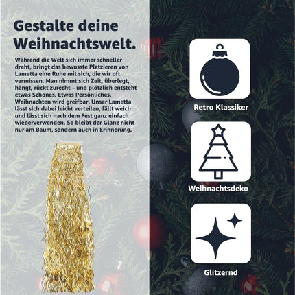 Lametta Gold - Stanniol Metal Technology - täuschend echt - als Deko Dekoration zu Weihnachten