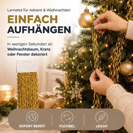 Lametta Gold - Stanniol Metal Technology - täuschend echt - als Deko Dekoration zu Weihnachten