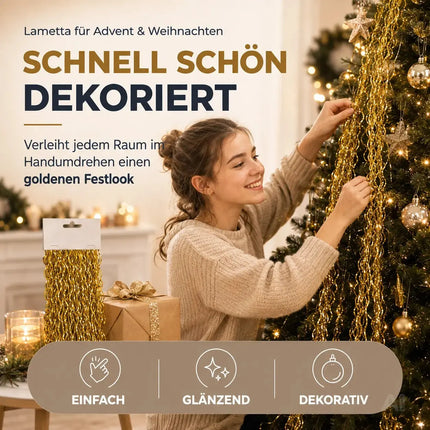 Lametta Gold - Stanniol Metal Technology - täuschend echt - als Deko Dekoration zu Weihnachten – Detailansicht 4