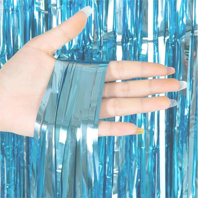 Lametta Vorhang Babyblau - 200 x 100 cm - Glitzervorhang für Türrahmen als Dekoration, Party, Hochzeit, Deko Geburtstag für Kinder & Erwachsene (Babyblau)