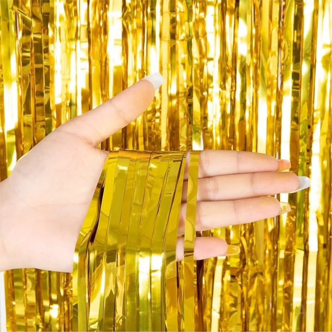 Lametta Vorhang gold - 200 x 100 cm - Glitzervorhang für Türrahmen als Dekoration, Party, Hochzeit, Deko Geburtstag für Kinder & Erwachsene (Gold)