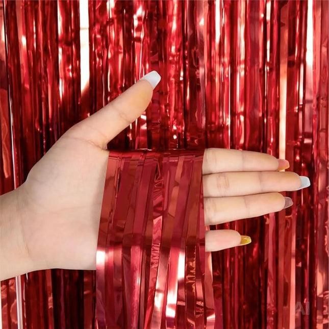 Lametta Vorhang rot - 200 x 100 cm - Glitzervorhang für Türrahmen als Dekoration, Party, Hochzeit, Deko Geburtstag für Kinder & Erwachsene (Rot)