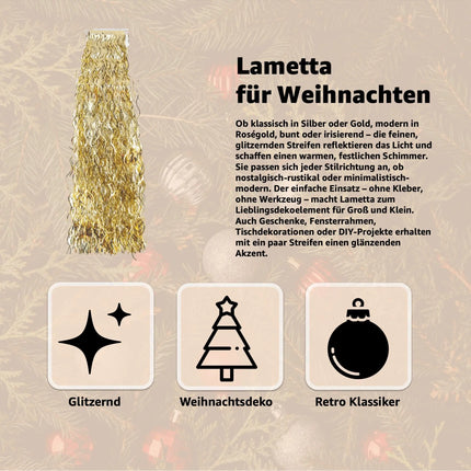 Lametta Weihnachten als Deko & Dekoration zu Advent an Weihnachten - Weihnachtsbaum & Tannenbaum (Gold)