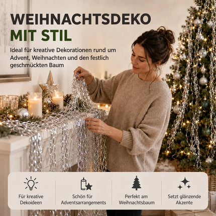 Lametta Weihnachten als Deko & Dekoration zu Advent an Weihnachten - Weihnachtsbaum & Tannenbaum (Silber)