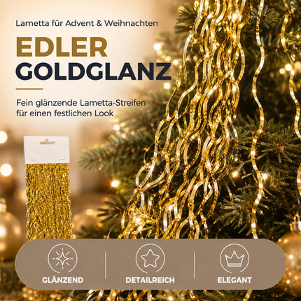 Lametta für Advent & Weihnachten als Deko & Dekoration Weihnachtsbaum & Tannenbaum (Gold)