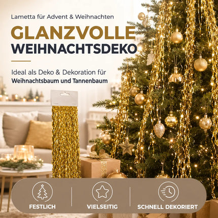 Lametta für Advent & Weihnachten als Deko & Dekoration Weihnachtsbaum & Tannenbaum (Gold)