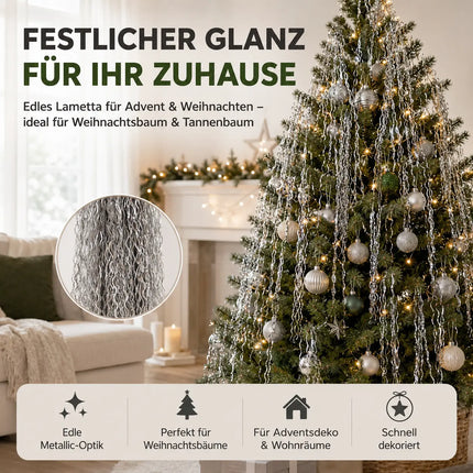 Lametta für Advent & Weihnachten als Deko & Dekoration für Weihnachtsbaum & Tannenbaum (Silber)