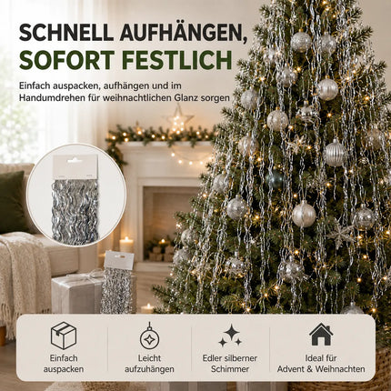 Lametta für Advent & Weihnachten als Deko & Dekoration für Weihnachtsbaum & Tannenbaum (Silber)