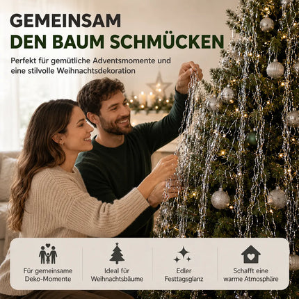 Lametta für Advent & Weihnachten als Deko & Dekoration für Weihnachtsbaum & Tannenbaum (Silber)
