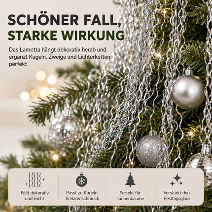 Lametta für Advent & Weihnachten als Deko & Dekoration für Weihnachtsbaum & Tannenbaum (Silber)