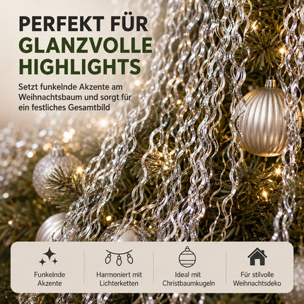 Lametta für Advent & Weihnachten als Deko & Dekoration für Weihnachtsbaum & Tannenbaum (Silber)