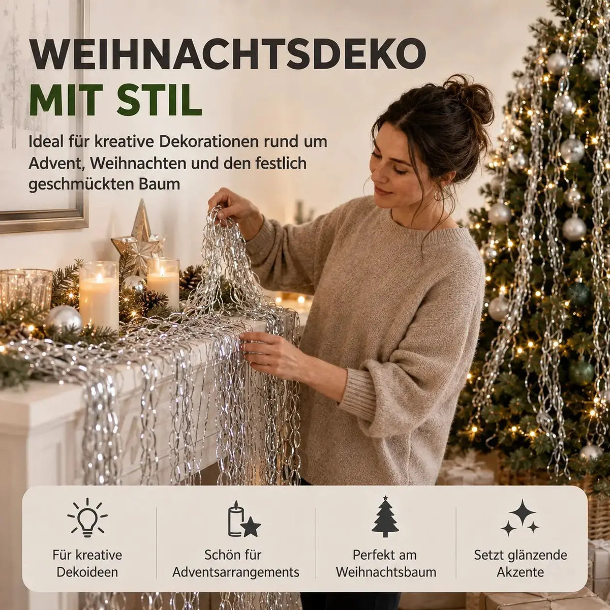 Lametta für Advent & Weihnachten als Deko & Dekoration für Weihnachtsbaum & Tannenbaum – Detailansicht 2