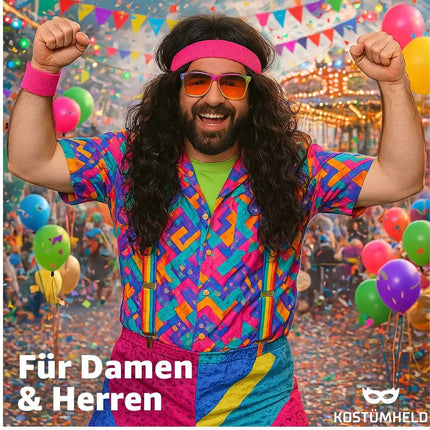 Langhaarperücke Perücke Wig (Schwarz) – 70er & 80er Jahre – für Fasching & Karneval – Detailansicht 4
