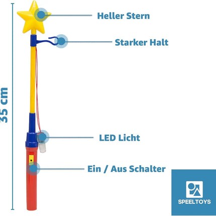 Laternenstab Stern für Laterne für AA Batterien - Elektrische Laterne für - Kinder & Erwachsene - Halloween & St. Martin