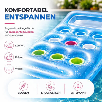 Luftmatratze Pool aufblasbar – Schwimmkissen für Pool, Strand & See – Wasserspielzeug für Erwachsene & Kinder (Luftmatratze blau)