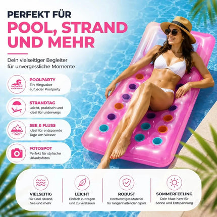 Luftmatratze Pool aufblasbar – Schwimmkissen für Pool, Strand & See – Wasserspielzeug für Erwachsene & Kinder (Luftmatratze pink)