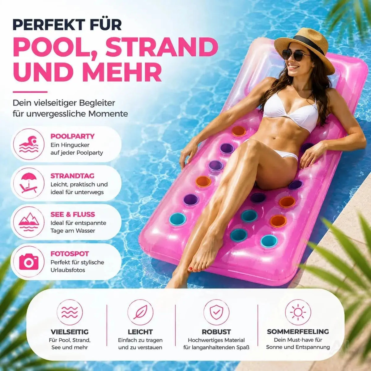 Luftmatratze Pool aufblasbar – Schwimmkissen für Pool, Strand & See – Wasserspielzeug – Detailansicht 2