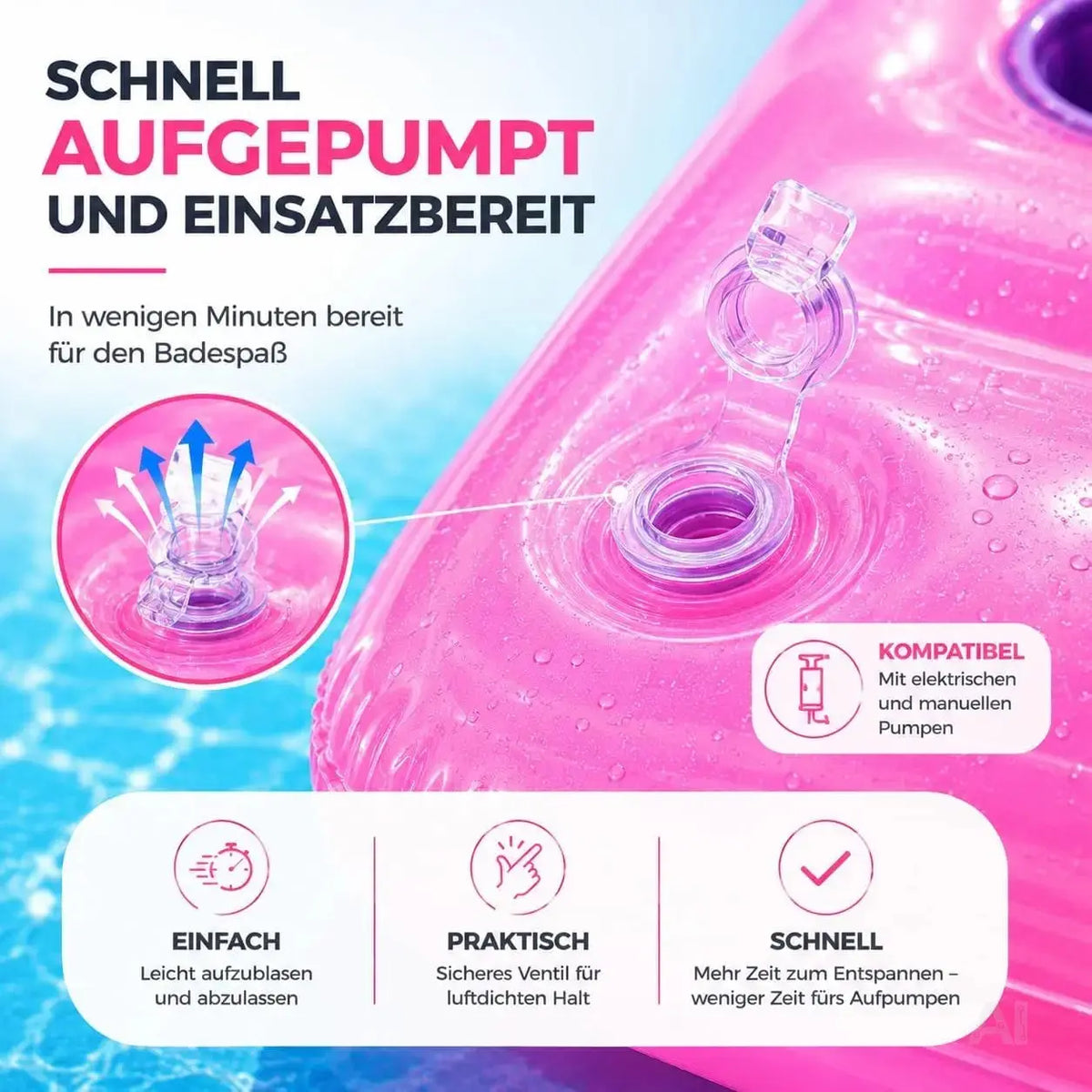 Luftmatratze Pool aufblasbar – Schwimmkissen für Pool, Strand & See – Wasserspielzeug – Detailansicht 3