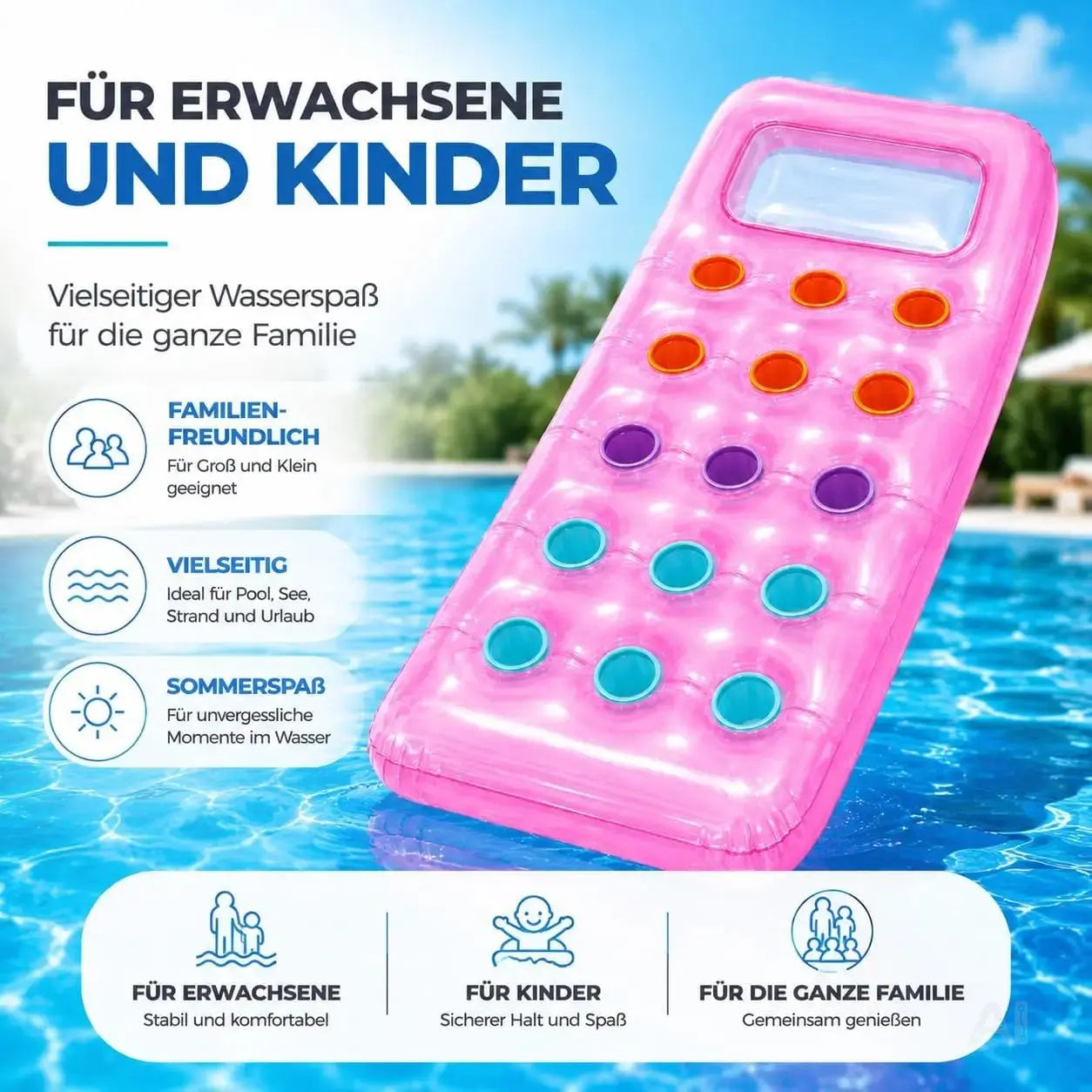 Luftmatratze Pool aufblasbar – Schwimmkissen – Luftmatratze pink
