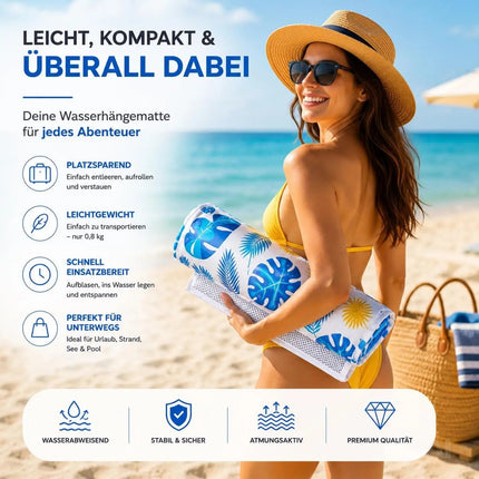 Luftmatratze Pool aufblasbar – Wasserhängematte & Schwimmkissen für Pool, Strand & See – Wasserspielzeug für Erwachsene & Kinder (Schwimmende Hängematte blau)
