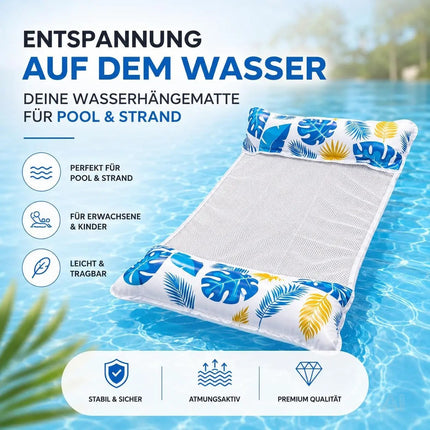 Luftmatratze Pool aufblasbar – Wasserhängematte & Schwimmkissen für Pool, Strand & See – Wasserspielzeug für Erwachsene & Kinder (Schwimmende Hängematte blau)