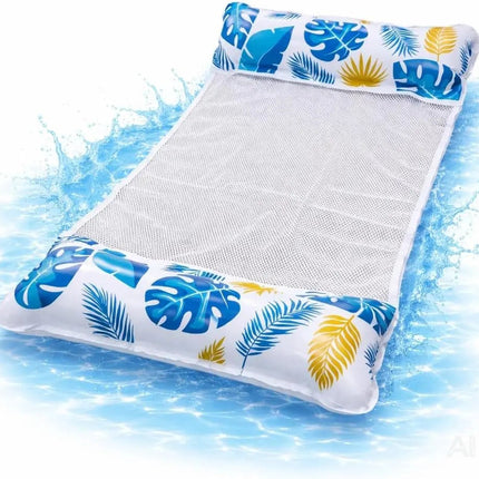 Luftmatratze Pool aufblasbar – Wasserhängematte & Schwimmkissen für Pool, Strand & See – Wasserspielzeug für Erwachsene & Kinder (Schwimmende Hängematte blau)