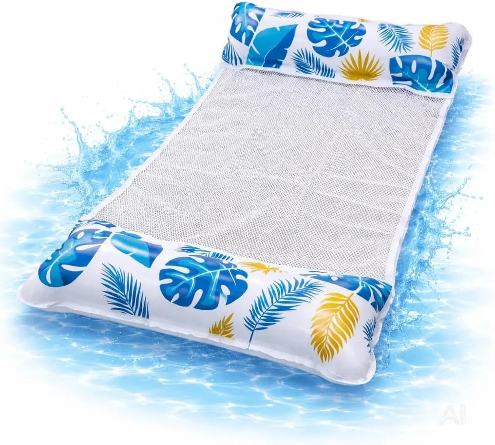 Luftmatratze Pool aufblasbar – Wasserhängematte & Schwimmkissen für Pool, Strand & See – Wasserspielzeug für Erwachsene & Kinder (Schwimmende Hängematte blau)