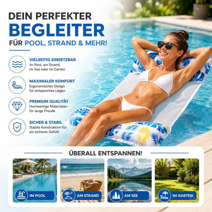 Luftmatratze Pool aufblasbar – Wasserhängematte & Schwimmkissen für Pool, Strand & See – Wasserspielzeug für Erwachsene & Kinder (Schwimmende Hängematte blau)