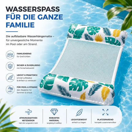 Luftmatratze Pool aufblasbar – Wasserhängematte & Schwimmkissen für Pool, Strand & See – Wasserspielzeug für Erwachsene & Kinder (Schwimmende Hängematte grün)
