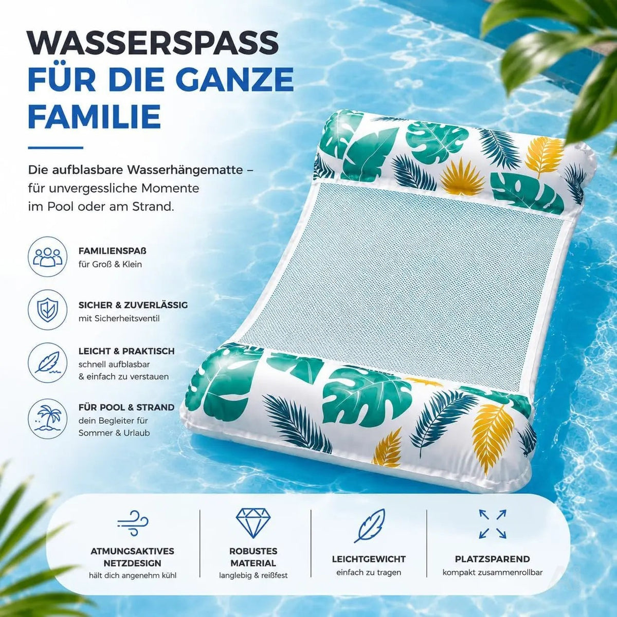 Luftmatratze Pool aufblasbar – Wasserhängematte & Schwimmkissen für Pool, Strand & See – Detailansicht 6