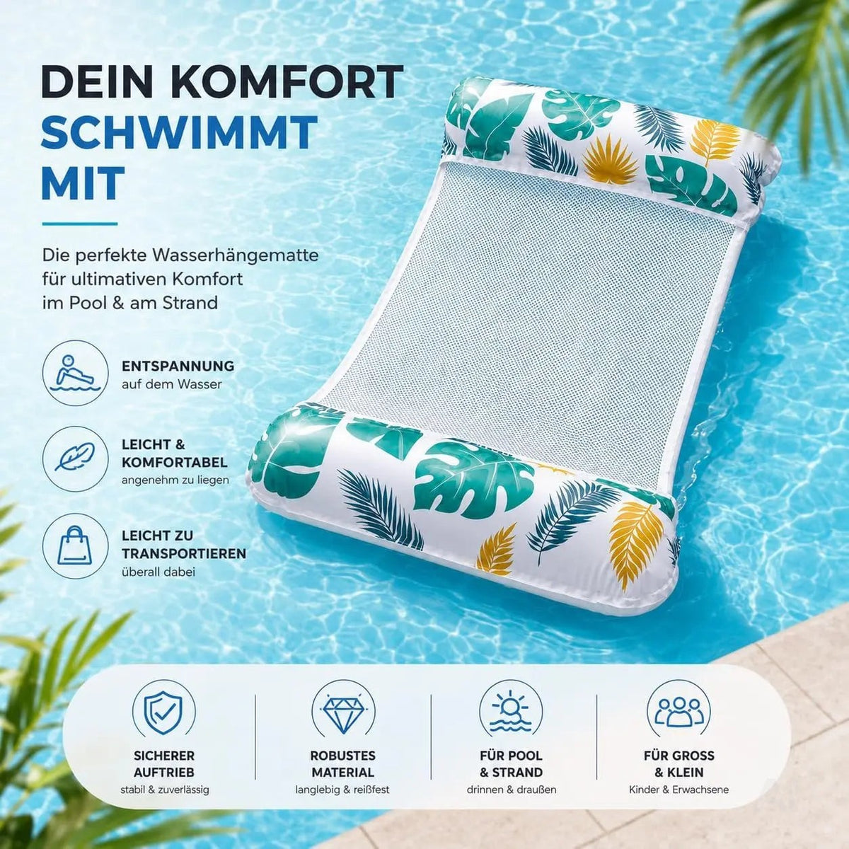 Luftmatratze Pool aufblasbar – Wasserhängematte & Schwimmkissen für Pool, Strand & See – Detailansicht 3