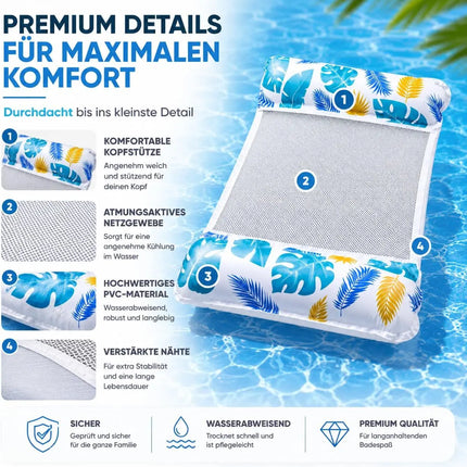 Luftmatratze Pool aufblasbar – Wasserhängematte & Schwimmkissen für Pool, Strand & See – Wasserspielzeug für Erwachsene & Kinder (Schwimmende Hängematte)