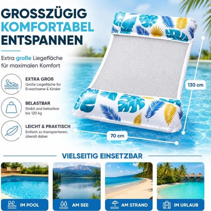 Luftmatratze Pool aufblasbar – Wasserhängematte & Schwimmkissen für Pool, Strand & See – Wasserspielzeug für Erwachsene & Kinder (Schwimmende Hängematte)