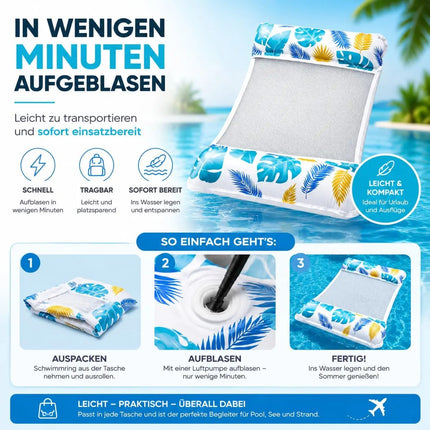 Luftmatratze Pool aufblasbar – Wasserhängematte & Schwimmkissen für Pool, Strand & See – Wasserspielzeug für Erwachsene & Kinder (Schwimmende Hängematte)