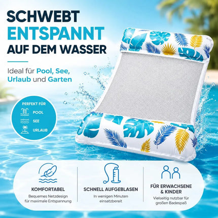 Luftmatratze Pool aufblasbar – Wasserhängematte & Schwimmkissen für Pool, Strand & See – Wasserspielzeug für Erwachsene & Kinder (Schwimmende Hängematte)
