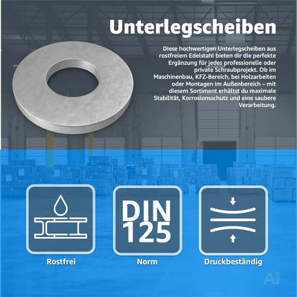 M4 Unterlegscheiben - Edelstahl & Rostfrei - Flache Sicherungsscheiben & Karosseriescheiben für Schrauben & Muttern & Gewinde