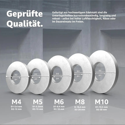 M6 Unterlegscheiben - 50 Stk. - Edelstahl & Rostfrei - Flache Sicherungsscheiben & Karosseriescheiben für Schrauben & Muttern & Gewinde