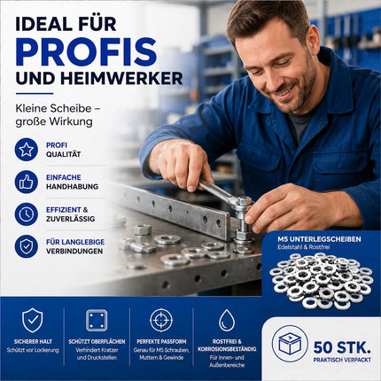 M6 Unterlegscheiben - 50 Stk. - Edelstahl & Rostfrei - Flache Sicherungsscheiben & Karosseriescheiben für Schrauben & Muttern & Gewinde