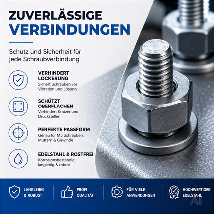 M6 Unterlegscheiben - 50 Stk. - Edelstahl & Rostfrei - Flache Sicherungsscheiben & Karosseriescheiben für Schrauben & Muttern & Gewinde