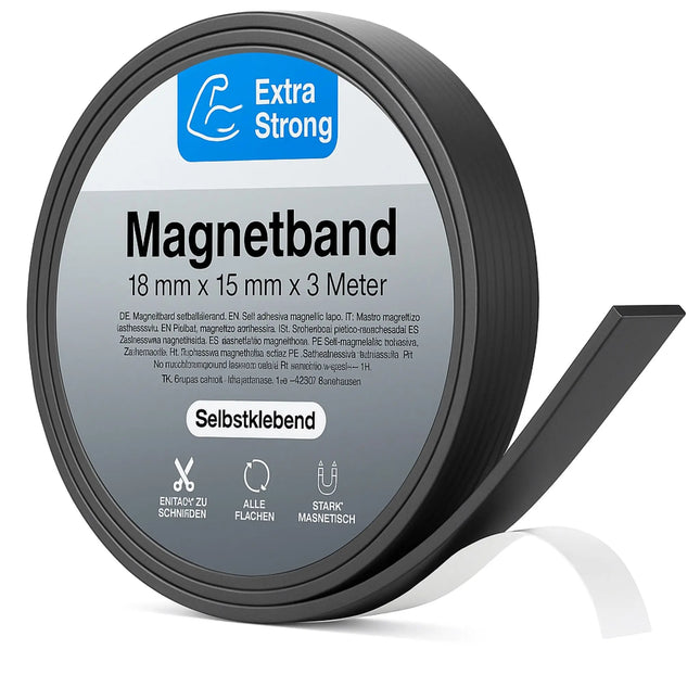 Magnetstreifen 3m Magnetband 300 cm stark - Klebestreifen Magnet Magnetband Magnetleiste Metallband selbstklebend