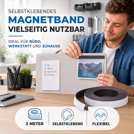 Magnetstreifen 3m Magnetband 300 cm stark - Klebestreifen Magnet Magnetband Magnetleiste Metallband selbstklebend