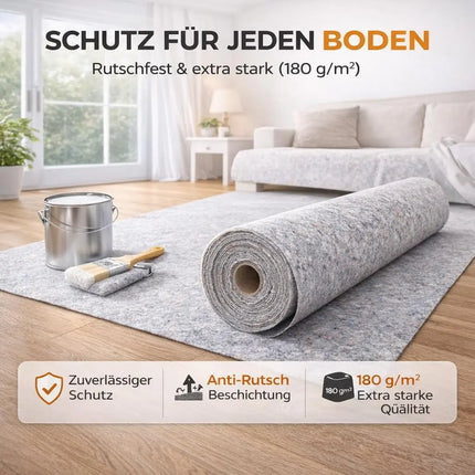 Malervlies Abdeckvlies 50 x 1m – 180g/m² Schutzvlies mit Anti-Rutsch Beschichtung – Bodenschutz & Möbelschutz für Umzug, Renovierung und Baustelle