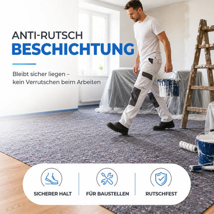Malervlies Abdeckvlies 50 x 1m – 180g/m² Schutzvlies mit Anti-Rutsch Beschichtung – Bodenschutz & Möbelschutz für Umzug, Renovierung und Baustelle