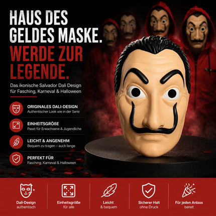 Maske Haus des Geldes Salvador Dali - Kostümmaske für Erwachsene - Kostüm für Fasching, Karneval, Halloween - unisex