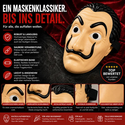 Maske Haus des Geldes Salvador Dali - Kostümmaske für Erwachsene - Kostüm für Fasching, Karneval, Halloween - unisex