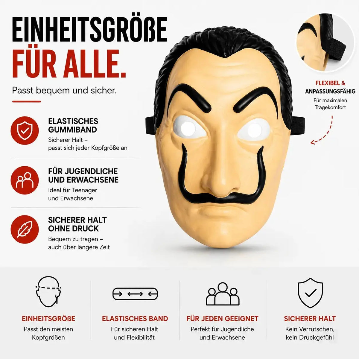 Maske Haus des Geldes Salvador Dali - Kostümmaske für Erwachsene - Kostüm für Fasching – Detailansicht 3