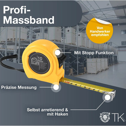 Maßband 10 Meter mit Halterung - robustes Maßband & Bandmass zum präzisen Messen mit Feststeller