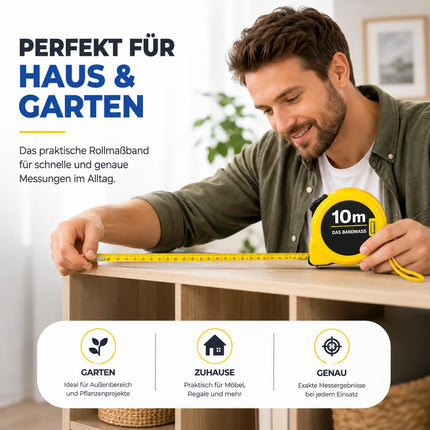 Maßband 10 Meter mit Halterung - robustes Maßband & Bandmass zum präzisen Messen mit Feststeller